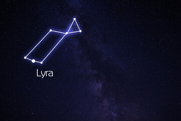 Lyra constellation. Stick figure pattern in starry night sky