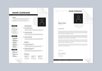 Professional Modern Clean Line Style CV Resume Template with black and white design