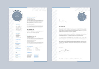 Professional Modern Clean Line Style CV Template with blue and grey color design