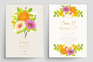 wedding card with beautiful pink and green watercolor floral