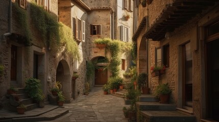 Fototapeta na wymiar Immerse yourself in the timeless allure of a quaint European village nestled in the captivating landscape of Tuscany. Generated by AI.