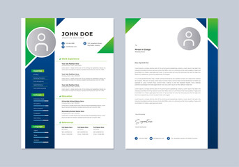 Professional Modern Clean CV Resume Template with blue and green color design
