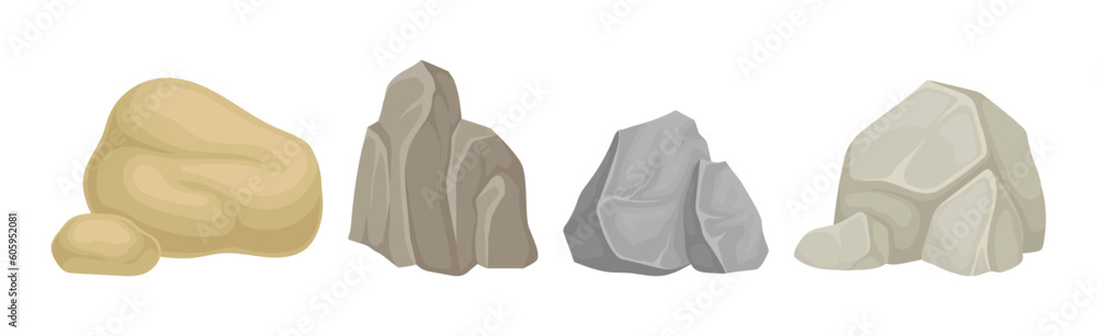Poster massive boulder and cobble as rock fragment vector set