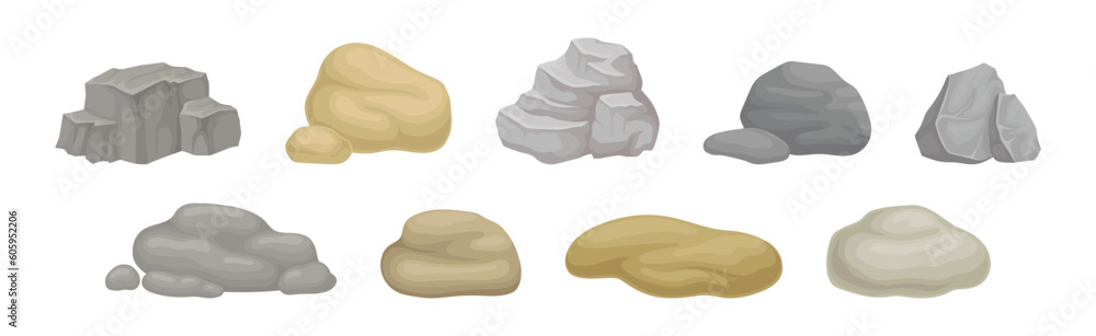 Poster massive boulder and cobble as rock fragment vector set