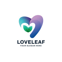 Heart and leaf natural logo vector icon illustration