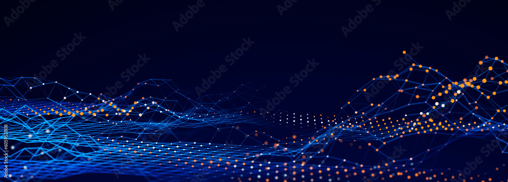 Poster Big Data visualization. Data technology illustration. Science background. 3D