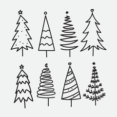 Christmas tree Hand drawn line art design