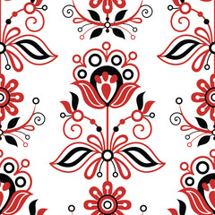 Seamless Pattern with Flower Inspired by Ukrainian Traditional Embroidery. Ethnic Floral Motif, Handmade Craft Art. Ethnic Design. Fabric Textile, Wrapping Paper, Wallpaper. Vector Illustration - obrazy, fototapety, plakaty