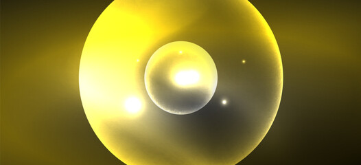 Abstract background with neon glowing light effects. Round shapes, triangles and circles. Wallpaper for concept of AI technology, blockchain, communication, 5G, science, business and technology