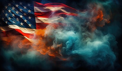American flag and smoke in grunge style with copy space for 4 july independence day and other celebration. Abstract background created with geenrative AI