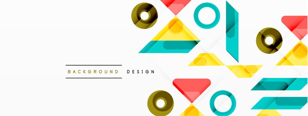 Colorful triangles and circles abstract background. Design for wallpaper, banner, background, landing page, wall art, invitation, prints, posters