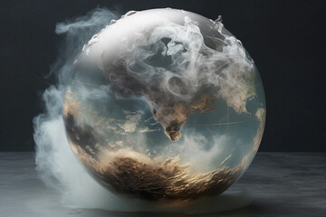 glass globe filled with smoke, representation of air pollution. generative AI