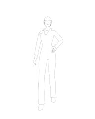 Portrait of woman in sunglasses. Vector minimalistic illustration for social media stories, logo, poster, print, cover, postcard, banner. Female figure outline. Contour of a girl in a business suit.