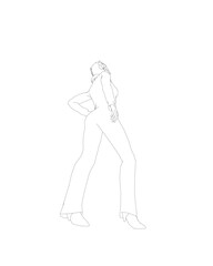 Portrait of woman in sunglasses. Vector minimalistic illustration for social media stories, logo, poster, print, cover, postcard, banner. Female figure outline. Contour of a girl in a business suit.