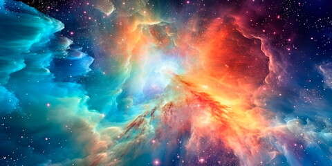 Orion Nebula, a stellar nursery, showcasing the birth of new stars in a cloud of colorful gases. Generative AI