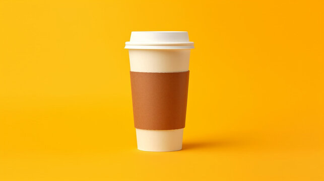 coffee to go. paper cup with coffee on a yellow background."n Generative AI