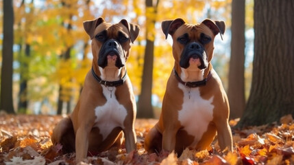 Cute boxer dog standing in a park