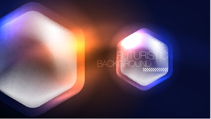 Glowing blue neon hexagons in dark space. Digital technology cyberspace hi-tech techno abstract background template