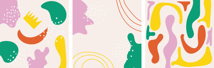 Set of trendy social media posts template with hand drawn organic shapes, lines and textures. Contemporary aesthetic backgrounds. Modern minimal covers collection. Colorful vector collages