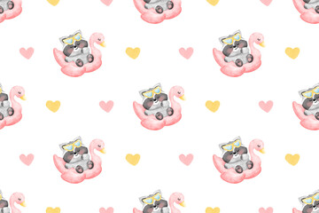 Cute raccoon, animal patterns, pattern, summer background, raccoons © Saltyarts design