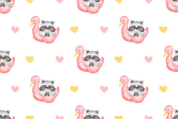Cute raccoon, animal patterns, pattern, summer background, raccoons