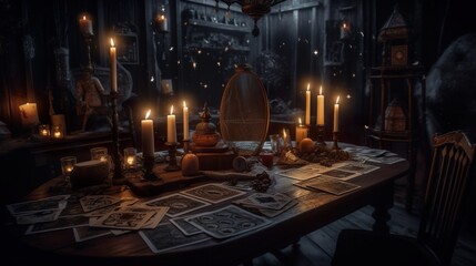 Antique table with candles, ai generated