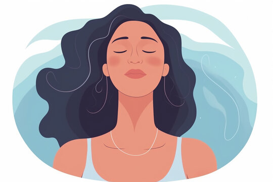 Generative AI. Woman makes Breathing exercise. Recovery Respiratory system after illness. Health and wellbeing concept. breathing exercise, deep exhale and inhale