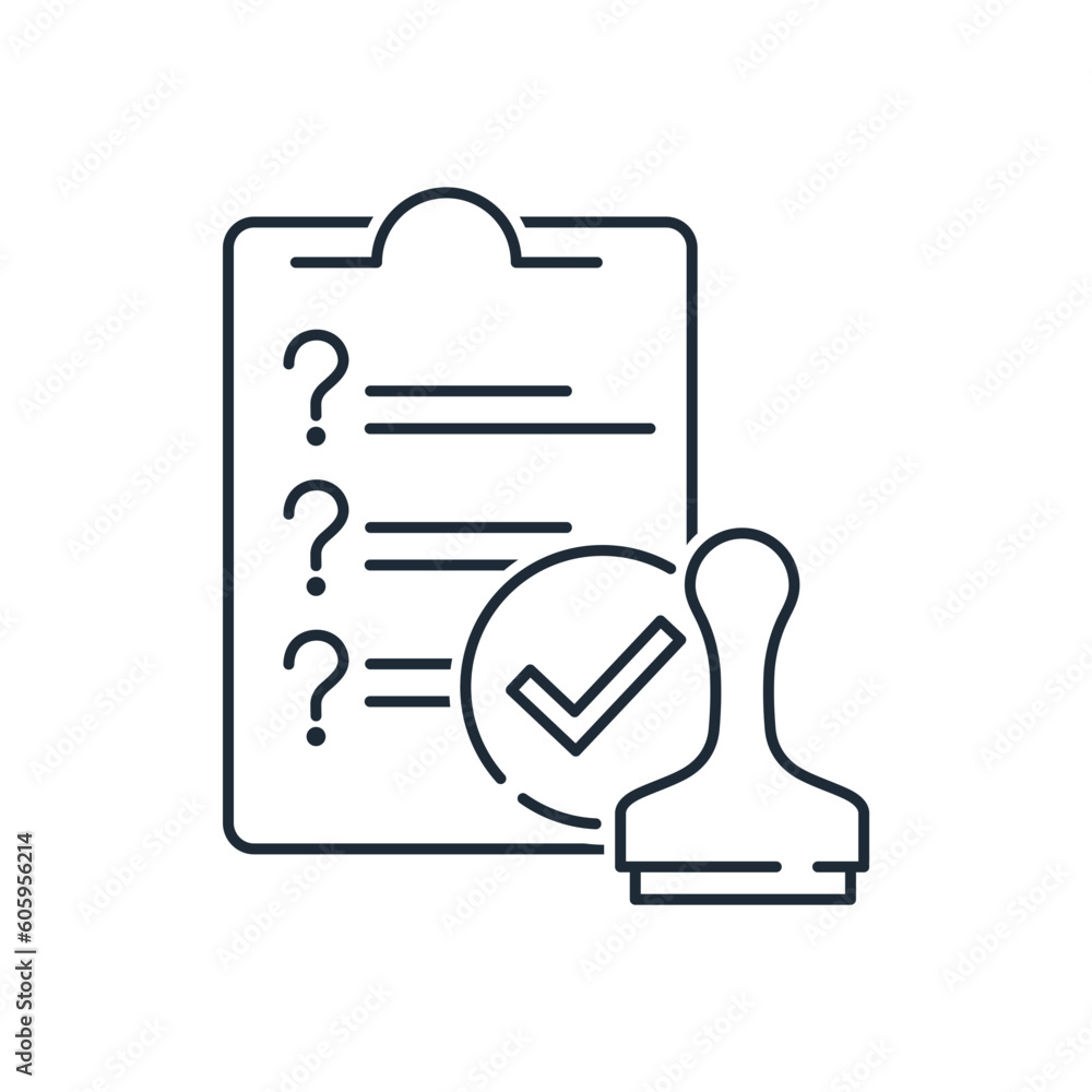 Poster approved list of questions. vector linear icon isolated on white background.