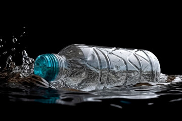 Plastic bottle in water on black surface created with Generative AI technology