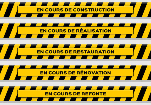 Panneau en cours de construction, r&eacute;alisation, restauration, r&eacute;novation, refonte (vectoriel)