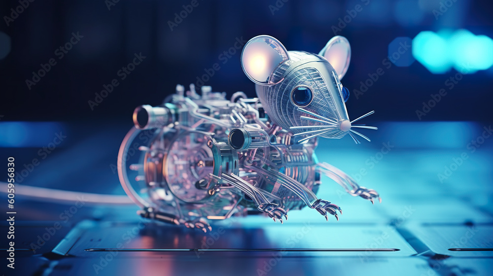 Poster a computer mouse sitting on top of a keyboard. generative ai.