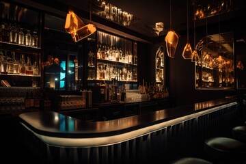 modern bar, with unique lighting effects and dramatic shadows, creating an immersive atmosphere, created with generative ai