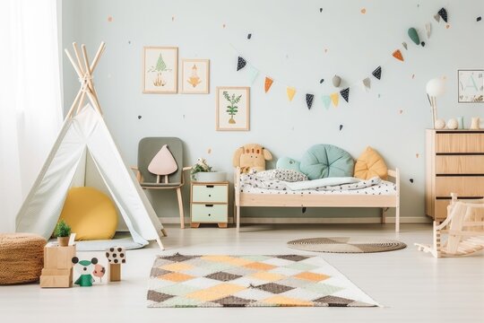 kids' room with matching furniture and fun decor, created with generative ai