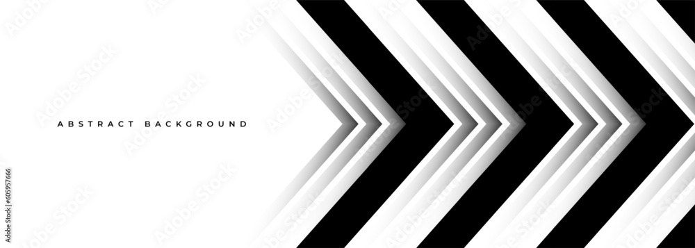 Fototapete abstract vector arrows background. white and black dynamic arrows with shadows on wide abstract bann