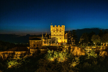 Nightview of the Alcazar Palace and fortress of the Spanish kings in the historical part of...