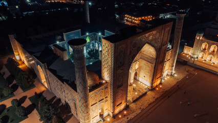 Registan Square in Samarkand Uzbekistan at night