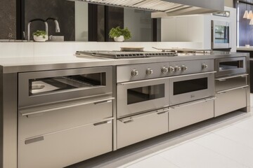 Fototapeta premium custom-built cooking station with sleek, modern design and stainless steel elements, created with generative ai
