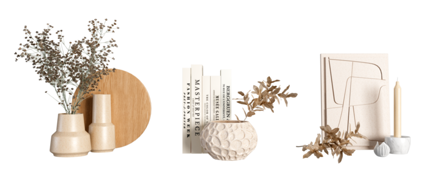 Dried flower in vase and decoration on white background