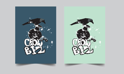 Crows drinking water from pitcher with vector design