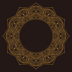 Gold Mandala Ornament Design With A Circle In The Middle Isolated On A Dark Background.