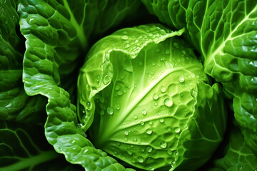 Fototapeta premium Closeup beautiful texture of fresh juicy cabbage or iceberg lettuce with water drops.vegetable background.healthy eating with organic food ingredient.generative ai technology