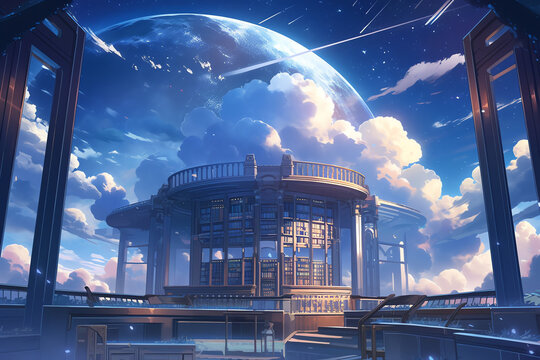 magical library in a nebulous cloud. generative AI