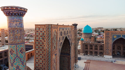 Registan Square in Samarkand Uzbekistan during sunset
