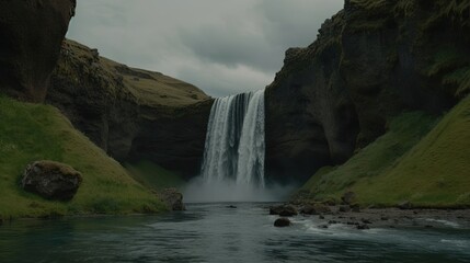Experience the awe-inspiring beauty of Iceland with captivating 8K footage of a stunning waterfall. Generated by AI.