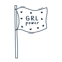 Girl power doodle flag vector illustration. Hand drawn symbol of women rights. Equality and feminism concept. Outline icon.