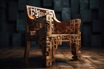 cubist rendering of classic wooden chair, with intricate details and textures, created with generative ai