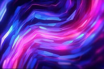 Experience the Speed of Light with Mesmerizing Digital Wallpaper Featuring Abstract Pink and Blue Neon Background, Motion Blur Lines, and Bokeh Lights, Generative AI.