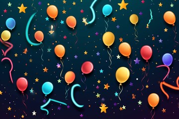 Sparkling Birthday Bash: A Festive Background of Balloons, Stars, Confetti, and Celebration, Generative AI.