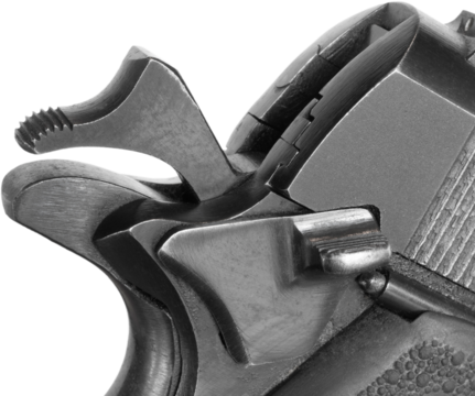 Semi automatic handgun with hammer cocked and safety on