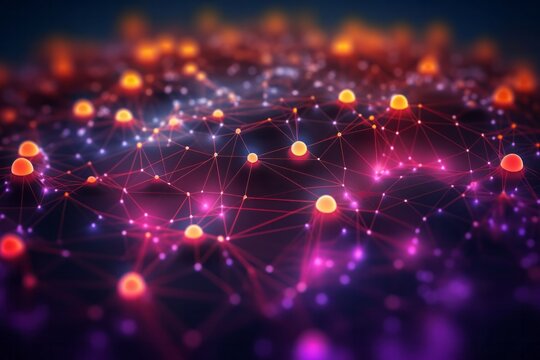 Connecting the World: Exploring the Vibrant Landscape of Global Telecommunication Networks in Glowing Neon Colors, Generative AI.